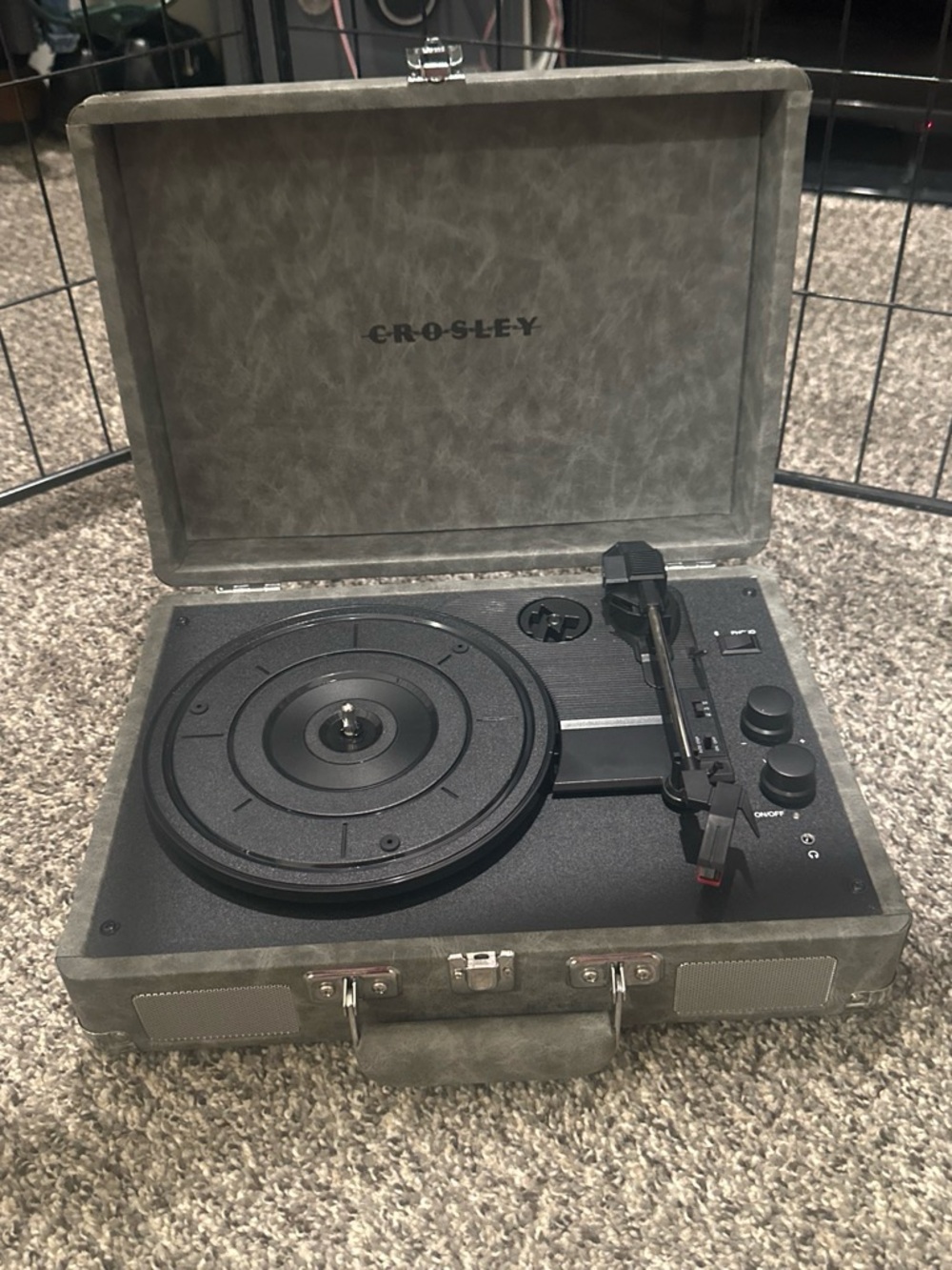 Crosley Gray Portable Suitcase Turntable Record Player with Black Platter
